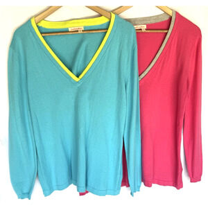 Lot 2 Fresh‎ Produce Womens V Neck Tunic Sweater Size L Preppy Casual Comfort